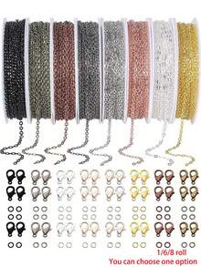 1/6/8 Rolls 3 Meters Long Chain Kit, Includes Jump Rings, Lobster Clasps And Open Rings, Suitable For Making Bracelets, Earrings And Necklaces. 2mm Wide Chain, Jewelry Making Supplies. 8 Colors Available - Multicolor - View 1