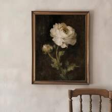 1 pieza Póster de lienzo enmarcado/sin enmarcar estilo vintage francés campestre, botánico floral melancólico, rústico, arte de pared de granja de flores de academia oscura, impresión de naturaleza muerta retro, pintura de pergamino para pasillo, entrada, sala de estar, decoración de hogar moderno - A - Ver 8