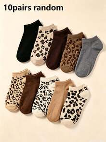 1/5/10 Pairs Random Women's Leopard Print Boat Socks, Fashionable Soft Animal Pattern Crew Socks, Suitable For Daily Wear, Back To School, Running, Hiking, Training Socks, All Seasons - Multicolor - View 6