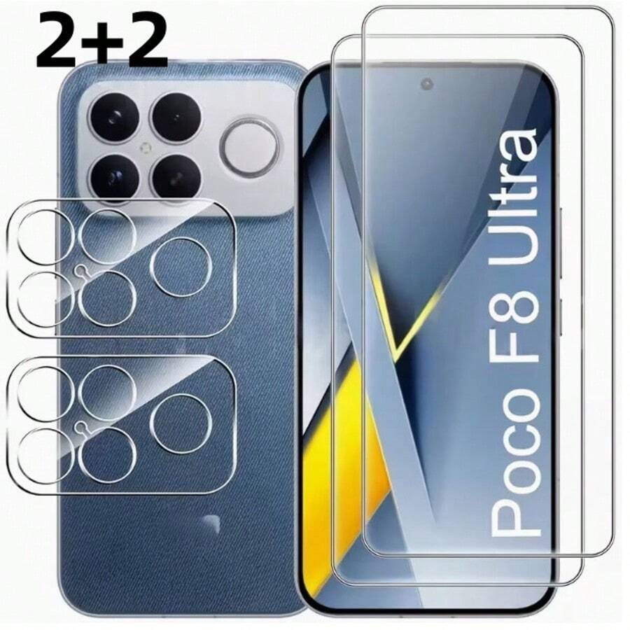 4pcs (2+2), Compatible With Xiaomi POCO M7/M7 Pro/M7 Ultra/F7/F7 Pro/F7Ultra/X6/X6 Pro/X7/F8 Pro/F8 Ultra/X8 Pro/X8 Pro Max Includes 2pcs High-Definition Transparent Screen Protectors + 2pcs Transparent Tempered Glass Lens Protectors, Screen Protector, Lens Protector, Device Protection, Fashion Design, Perfect Fit, Durable Glass, High-Quality Protective Film, Phone Screen Protector, Tempered Glass Protective Film, Phone Accessories User, Phone Care Kit, Thin Design, Smartphone Protective Film, Scratch-Resistant, Anti-Drop, Bubble-Free Tight Fit, Easy Installation - Clear - View 1