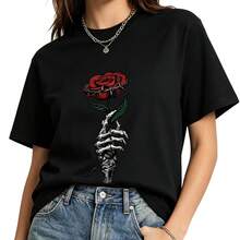 MILAKOO Cotton Graphic T-Shirt Punk Goth Style Tops Y2K Print Cute Basic Crew Neck Short Sleeves Tee - Black - View 1