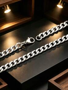 Fashionable Men's Stainless Steel Waterproof Non-Fading Chain Necklace, Simple Gold Silver Color, Gift For Him - Multicolor - View 18