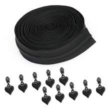 177 cm Cerniera a catena + 10 pezzi di cursori di cerniera coordinati, cursori di cerniera a forma di cuore solido, cerniera in nylon n. 3 nei colori macaron, adatti per borse, zaini, portafogli, tessuti per la casa, sostituzione per cucire e fai da te - #3 Nylon + Cuore - Visualizzare 20