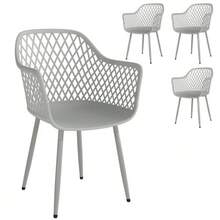 Set Of 4 UV-Resistant Plastic Garden Chairs With Armrests And Backrest, 56 X 51 X 84 Cm, Grey - Grey - View 9