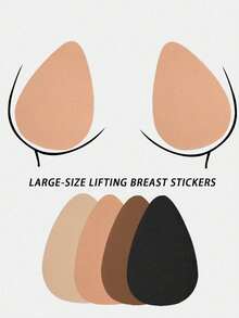 2 Pairs/4 Pcs Plus Size Disposable Invisible Lifting Adhesive Water Drop Shaped Nipple Covers, Fabric Surface Strapless Bra, Beige Brown Coffee Black, Suitable For B-E Cup Large Breasts - Multicolor - View 4