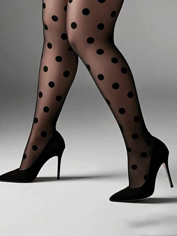 1/2/3 Pairs Plus Size Women's Black Retro Polka Dot Jacquard Pantyhose | Retro Shaping Tights, Create Unique Styles, Suitable For Dresses, Great Christmas Gift