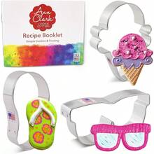 Juego de 3 cortadores de galletas de verano con folleto de recetas, chanclas, gafas de sol, cono de helado - inicial - Ver 2