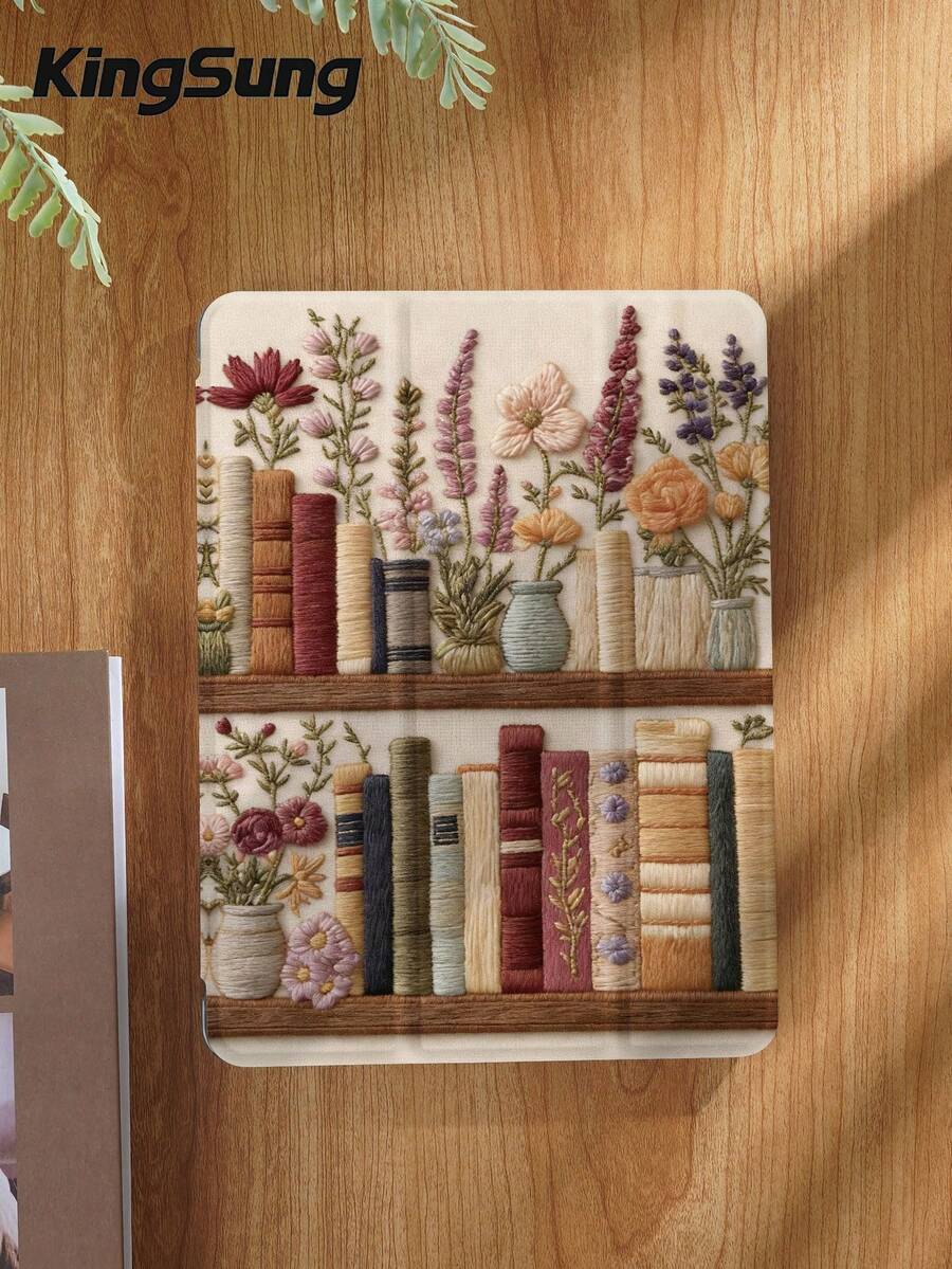 Kingsung Flowers & Books Pattern Tablet Protective Case,Compatible With IPad 9.7/10.2/10.5/10.9/12.9/Pro 11, 10th Gen, Air 8(M4)2026(11-Inch), Air 8(M4)2026(13-Inch),Compatible With Samsung Galaxy Tab S6 Lite 10.4 Inch,Compatible With Kindle Paperwhite 12th Gen 2024,Kindle (11th Generation) 2022 Release,Clara Colour,Soft Anti-Fall Protection,Smart Stand/Automatic Wake Up/Sleep