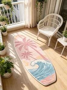 1 pieza Alfombra de piso asimétrica con forma de tabla de surf de árbol de coco rosa, alfombra decorativa, decoración de dormitorio, alfombra pequeña, alfombra, decoración del hogar, alfombra de sala de estar, alfombra pequeña de sala de estar, alfombra de dormitorio, decoración del hogar de sala de estar, alfombra de exterior, alfombra lavable - Multicolor E - Ver 7