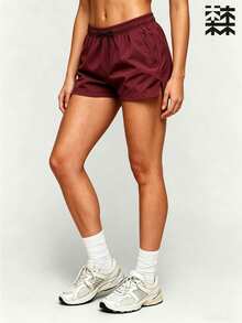 mulinsen Women's Casual Drawstring Waist Sports Shorts With Side Slit Pockets - Burgundy - View 6