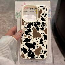 TPU Cow Print Pattern 1pc TPU Material Fashionable High-End Contrast Color Cow Print Pattern Phone Case Compatible With Iphone 17 Pro Max/17/16 Pro Max/15/13/12/11, , Full Coverage Anti-Drop Soft Shell Phone Protective Cover, - White - View 2