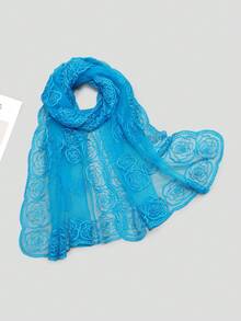 1pc Women's Rose Embroidery Mesh Lace Scarf, Fashionable Elegant Headscarf, Beach Vacation Decorative Lightweight Shawl - Multicolor - View 10