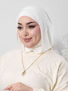 1件女款純色拉法帽式一體化底層頭巾圍脖彈性帽希賈布帽彈性帽頭巾透氣舒適彈性寬邊吸汗防滑多功能運動頭巾帽頭套內層巾，極簡時尚圍巾，連帽與配套頭巾，2合1，易穿戴。戴上即可瞬間時尚出門 - 白色 - 查看 3