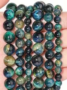 Natürliche Galaxie Blau-Grün Tigerauge Perlen für Schmuckherstellung, 6/8/10mm lose Steinperlen für Schmuckherstellung DIY Halskette Armband Zubehör - Verschiedenfarbig - Übersicht 2