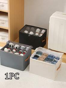 1個可折疊牛津布鞋子收納盒附蓋，防塵收納盒，適用於鞋子、衣物和配件，多功能居家收納方案，長方形，翻蓋式開口，牛津布材質，鞋子收納與整理 - 彩色 - 查看 2