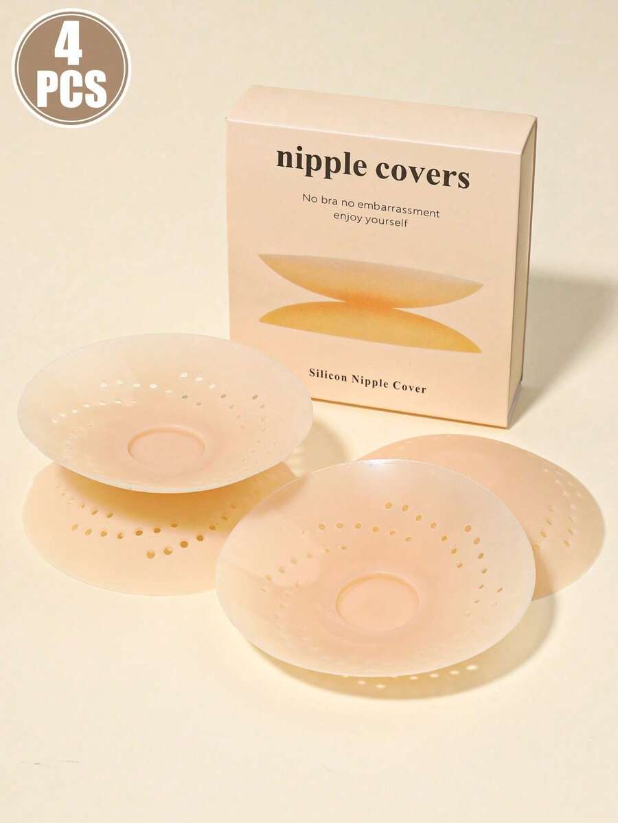 2/4pcs Reusable Ultra-Thin Nipple Covers, Comes With Storage Gift Box; Invisible Self-Adhesive Nipple Pasties, Convenient To Carry; Underwear & Lingerie Accessories To Prevent Nipple Protrusion Embarrassment - Multicolor - View 1