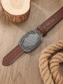 1pc Men's Western Style Large Buckle PU Leather Embossed Belt, Suitable For Jeans (Includes Hole Punching Nails) - BH1134 - View 11
