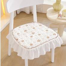 1 pieza Cojín acolchado para silla con falda, estilo, adecuado para todas las estaciones, suave y transpirable, antideslizante, lavable a máquina, uso diario, 17.7in/45cm*17.7in/45cm - en forma de D - Ver 2