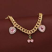 Sweet Cute Pink Gem CherryKeychain Korean Fruit Charm BagAccessorie Heart Bag Pendant Jewelry Girls Valentine's Day Gifts Handbag Extension Chain - Multicolor - View 5