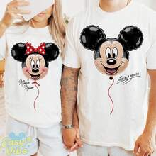 Disney Paarpassendes Unisex-Baumwoll-T-Shirt con niedlichem Mickey-Min-Ballongrafikdruck, einfaches Rehals-Kurzarmshirt in weicher Baumwolle, loc - Uomo bianco - Visualizzare 1