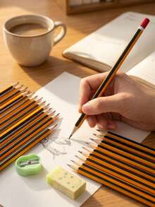 1/5/10pcs Pre-Sharpened HB Wooden Pencils, Classic Yellow Drawing Pencils With Red Decorative Tip. Ideal Student Stationery For Writing, Sketching, Art & Office. Back-To-School Classroom Supplies. - Multicolor - View 1