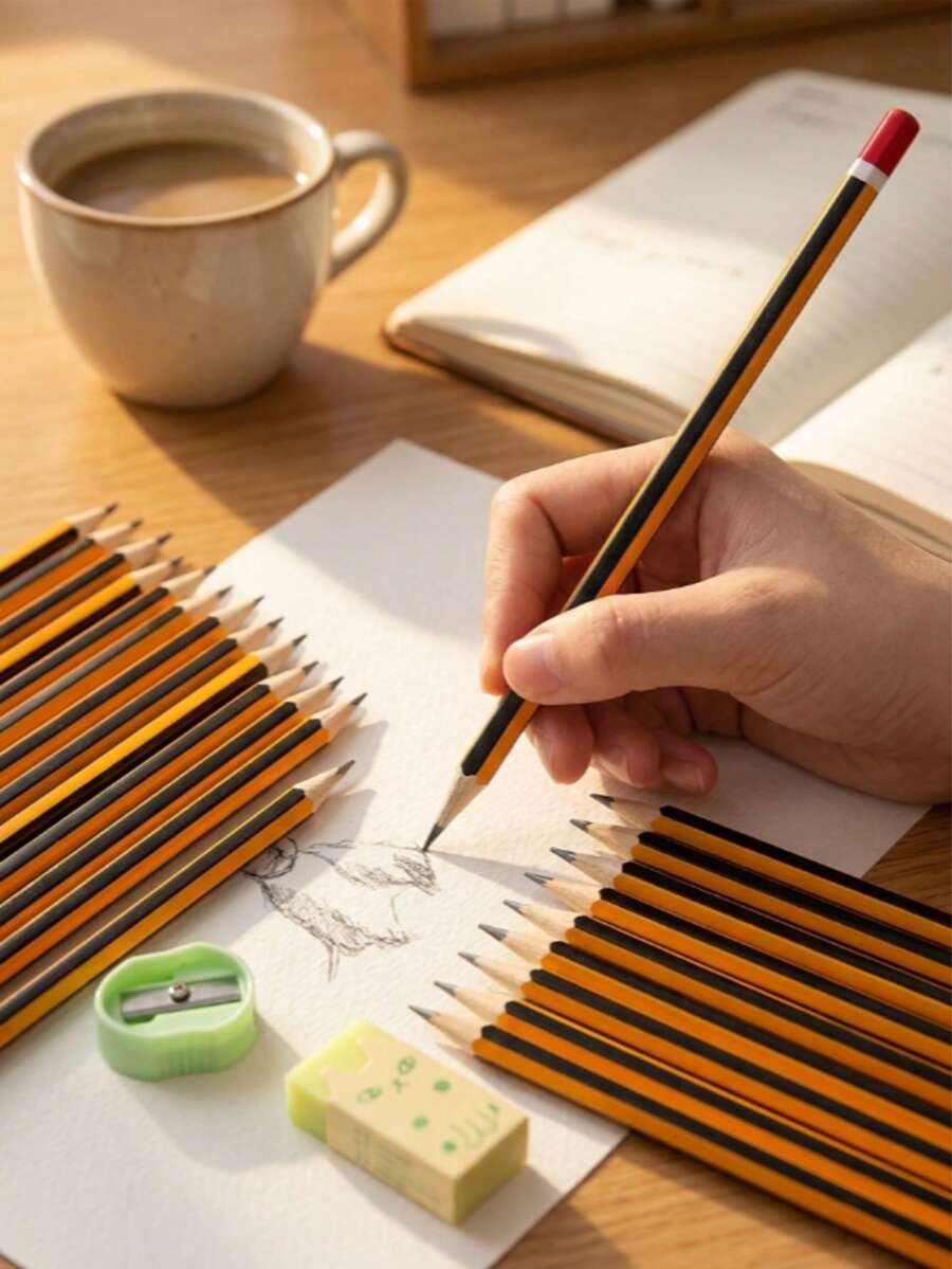1/5/10pcs Pre-Sharpened HB Wooden Pencils, Classic Yellow Drawing Pencils With Red Decorative Tip. Ideal Student Stationery For Writing, Sketching, Art & Office. Back-To-School Classroom Supplies. - Multicolor - View 1