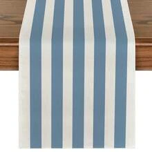 1pc,Bohemian Style,Minimalist Striped Table Runner,Microwave Dust Cover,Protective Cover,Rectangular Tablecloth,Washable,Suitable For Home Dinner,Coffee Table,Kitchen And Dining Room Decor,Dining Table Decor Party And Scene Decoration,Home Decor,Outdoor Patio Table Runner Decoration,Entryway Decor,Fireplace Towel - Washed Denim Blue - View 15