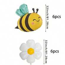 6/12pcs Bee & Daisy Aluminum Foil Balloon Set, Suitable For Birthday Party Decoration, Theme Party Arrangement, Spring Atmosphere Decor, Outdoor Photo Props - Bee Daisy - View 8