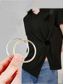 2 Piezas / 4 Piezas Camiseta de Manga Corta con Cintura Ceñida, Dobladillo Elástico Imprescindible, Dobladillo Largo Acortado por un Cierre de Nudo de Anillo Redondo con Metal Oculto - Multicolor - Ver 3