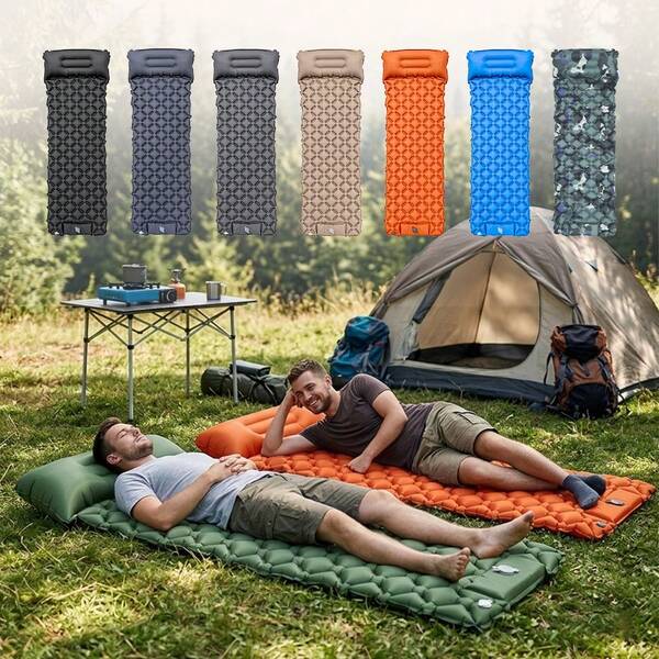 Almofada insuflável TPU com novo padrão de diamante e almofada, bomba manual/de pé, cama de ar dobrável portátil ultraleve, esteira de piquenique, esteira de praia, colchão de ar para tenda de campismo ao ar livre, tapete de solo à prova de humidade, tapete para sesta, tapete insuflável de campismo ultraleve para dormir ao ar livre, esteira de piquenique à prova de humidade para praia
