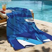 1pc Shark Pattern Beach Towel, Quick-Dry Lightweight Large Size, Travel Swimming Pool Use, Sand-Proof Ocean Theme Adult Beach Essential Accessory, Microfiber - Multicolor - View 6