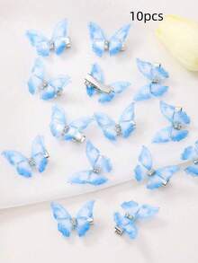 10pcs/Pack Light Blue Double Layer Crystal Mesh Butterfly Hair Clips, Cute Princess Style Hair Accessories Claw Clips Hairpins, Student Supplies Set Suitable For Various Occasions And Daily Wear - Blue - View 6