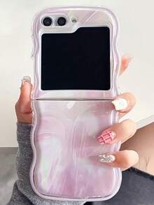 Creative Marble Wave Case Compatible With Samsung Galaxy Z Flip7 Z Flip6 Z Flip5 Z Flip4 ZFlip 3 Colorful Shockproof Soft Cover - Pink - View 4
