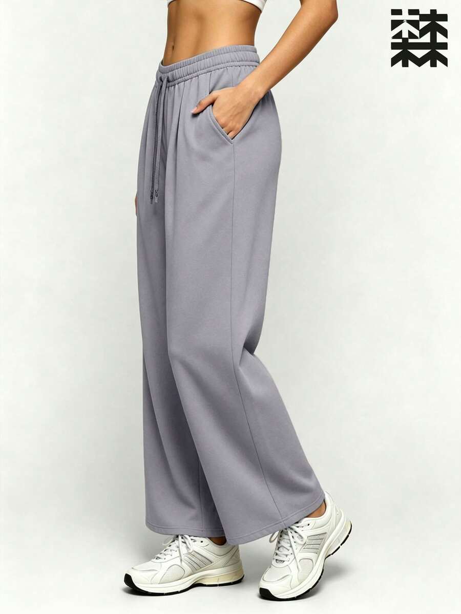 mulinsen Women's Drawstring Straight Leg Loose Pants, Elastic Waistband - Light Grey - View 1