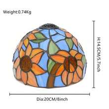 1 chiếc chao đèn kính màu phong cách hoa hướng dương nền xanh, đường kính trên 1cm, đường kính dưới 20cm, dùng thay thế cho đèn bàn, đèn treo, đèn tường, đèn trần - Kiểu 33 - Xem 4