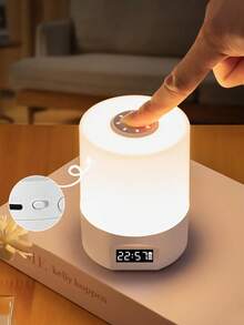 1pc Smart LED Night Light With Clock - USB Type-C Rechargeable, 3 Adjustable Light Colors, Dimmable Brightness, Soft Eye-Protection Light, Suitable For Bedroom And Desk Lamp - Touch Lamp - View 13