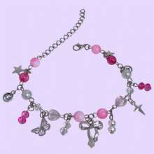 Nana Hachi And Nana Osaki Couple Bracelet - Kawaii Couple And Friendship Bracelet With Beads And Charm. - 粉紅色和紅色 - 查看 2