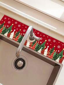 1Pc 10*38cm Christmas Gingerbread Man, Christmas Gnome Dish Drying Mat, Winter Forest Snowflake Snowman Christmas Kitchen Dish Drying Mat, Red White Green Christmas Tree Snowflake Theme Dish Drying Mat, Polyester Material Dish Drying Mat, Christmas Decoration Dish Drying Mat, Suitable For Kitchen, Faucet Splash Guard, Kitchen And Dining Table Accessories Decor, Holiday Decoration, Christmas Holiday Home Decor. - Multicolor - View 5