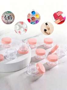Mini Transparent Cream Jar With Transparent Lid, Plastic Cosmetic Empty Sample Jar, Small Cosmetic Sample Container, Multi-Color Cream, Lotion, Lipstick, Eyeshadow, Nail Powder, Jewelry, Powder Cake, Etc., Portable Reusable Travel Essential, Empty Sample Bottle - Pink - View 2