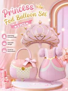 Ensemble de ballons princesse (1 ou 3 pièces) : comprend une couronne, un sac à main et une robe de princesse. Idéal pour les fêtes d'anniversaire, la décoration et les événements sur le thème des princesses, les fêtes d'anniversaire de filles, les fêtes de révélation du sexe, les photos de princesse et bien plus encore. - Multicolore - Voir 5