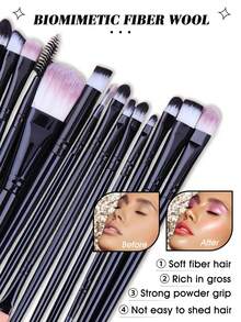 3/40 Pcs Set Alat Rias Hitam, Termasuk 20 Kuas, Spons Kecantikan, Puff Bedak, Penjepit Bulu Mata, Ikat Kepala & Baskom Cuci, Kit Lengkap untuk Pemula - Hitam - View 2
