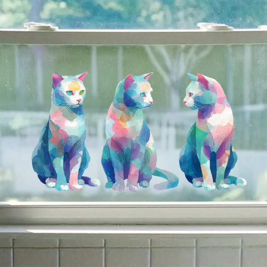 1pc Colorful Cats Window Decorations Window Sticker.Self-Adhesive Decal, Suitable As A Gift. Easy DIY Application, Peel & Stick, Playful Design, Indoor Decoration Playful Window Stickers.Self-Adhesive, Suitable For Bedroom, Glass Decoration