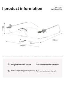 1 paire de lunettes ovales de luxe à strass pour femmes, convient pour la décoration, les trajets quotidiens, la protection des yeux et le soulagement de la fatigue oculaire - Lumière bleue blanche transparente - Voir 4