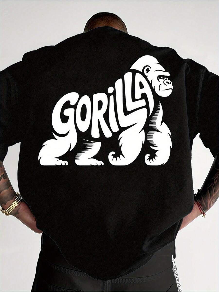 Men's Short Sleeve T-Shirts 2026 Gorilla Print Back Men's T-Shirt - Soft Breathable Gorilla Graphic Oversized Summer T-Shirt, Loose Fit, Casual Shirt - Black - View 1