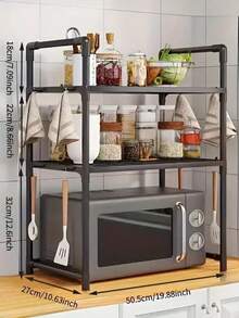 1 pieza Estante para horno microondas con gancho, opciones de negro y blanco, expandible - Estante de almacenamiento vertical para encimera, apto para tostadora, freidora de aire, fácil de instalar, estructura de metal resistente, diseño ahorra espacio - Rejilla para horno microondas - Ver 4