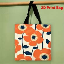 1pc 2D Printed Tote Bag, Spring Orange Flower Pattern, Large Capacity, Durable & Foldable, Suitable For Shopping, Gifting And Special Occasions - Multicolor - View 4