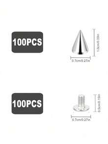 100pcs Punk Rivet Screw Punching Tool, 7 X 10mm, Rust-Resistant Decorative Rivets, Clothing Screw Rivets, DIY Rivets, Screw Rivets, Metal Gothic Spikes, Decorative Rivets, Pointed Rivets, Suitable For Bags, Clothing, Shoes - Cone - View 2