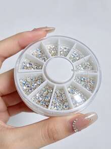 1 Stück 12-Fächer Nagelkunst Zubehör Aufbewahrungsbox Transparentes rotierendes Design Strass Glitzer / Nagelwerkzeug Aufbewahrungsbox - Weiss - Übersicht 3