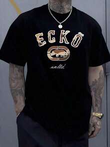 ECKO UNLTD Camiseta Gráfica Rhino Camo - Camiseta Vintage de Algodón de Manga Corta y Cuello Redondo, Estilo Retro Urbano Casual de Verano para Hombre - Negro - Ver 1