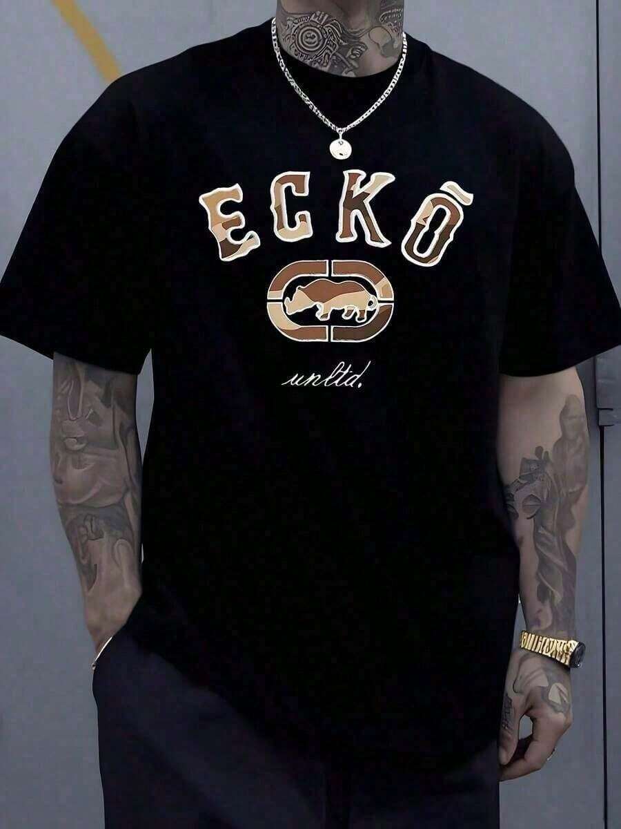 ECKO UNLTD Camiseta Gráfica Rhino Camo - Camiseta Vintage de Algodón de Manga Corta y Cuello Redondo, Estilo Retro Urbano Casual de Verano para Hombre - Negro - Ver 1